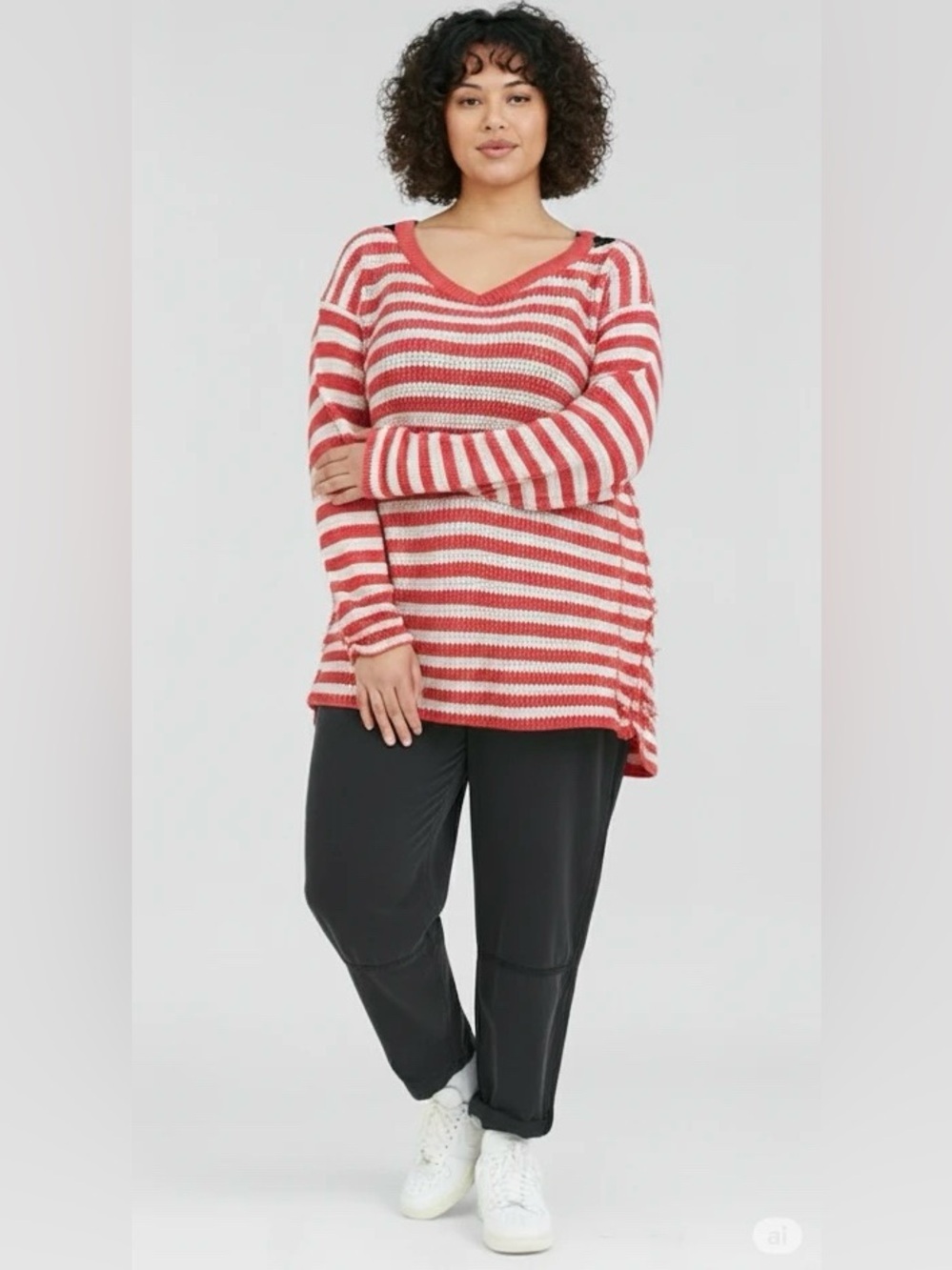 Hayden Cut Out Shoulder Striped Knit Tunic
